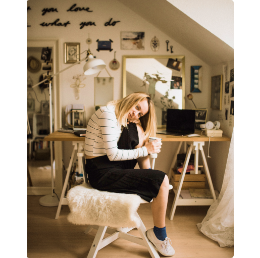 A woman working from home