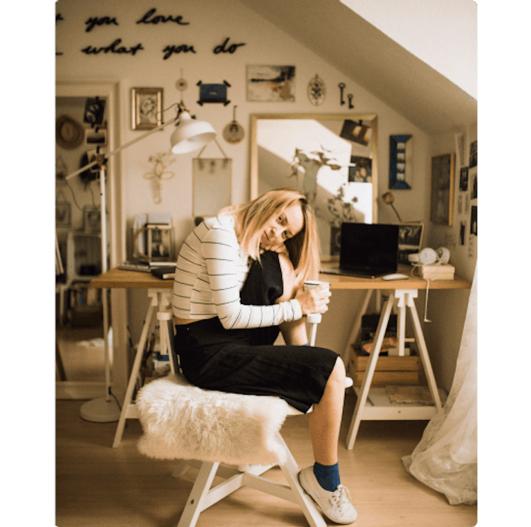 A woman working from home